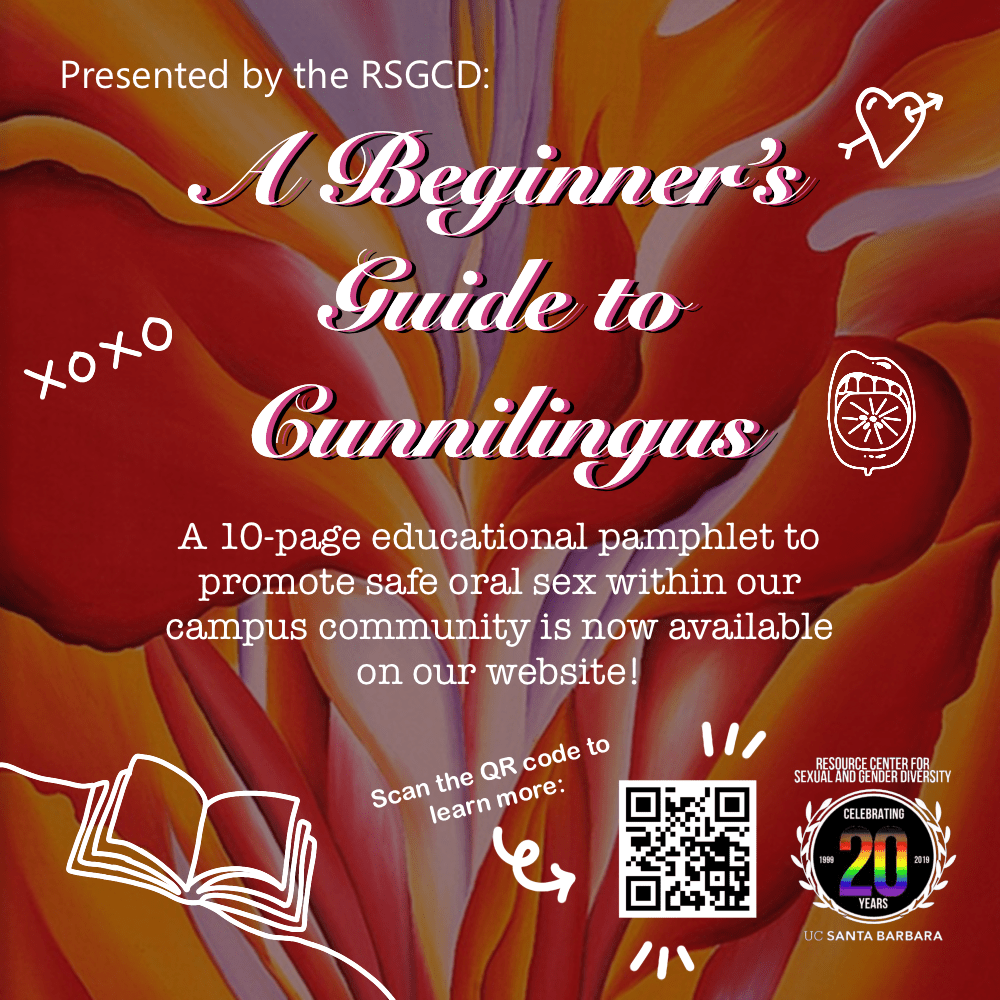 An instagram-style infographic. Presented by the RCSGD: A Beginner's Guide to Cunnilingus. A 10-page educational pamphlet to promote safe oral sex within our campus community is now available on our website!